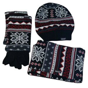 Original Muk Luks Reversible Accessories Set Beanie, Scarf, Gloves, Wristwarmer